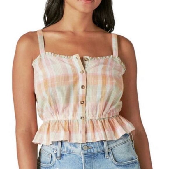 Lucky Brand Tops - Lucky‎ Brand Plaid Peplum Cami Top Sleeveless Blouse Ruffle Trim